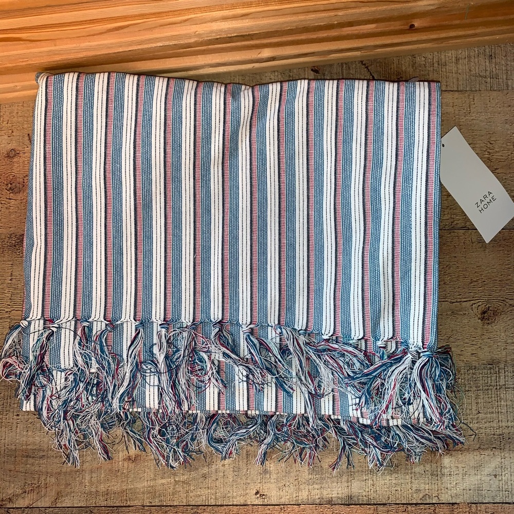 Zara Home Fringe Striped Tablecloth 59x78.5 NWT